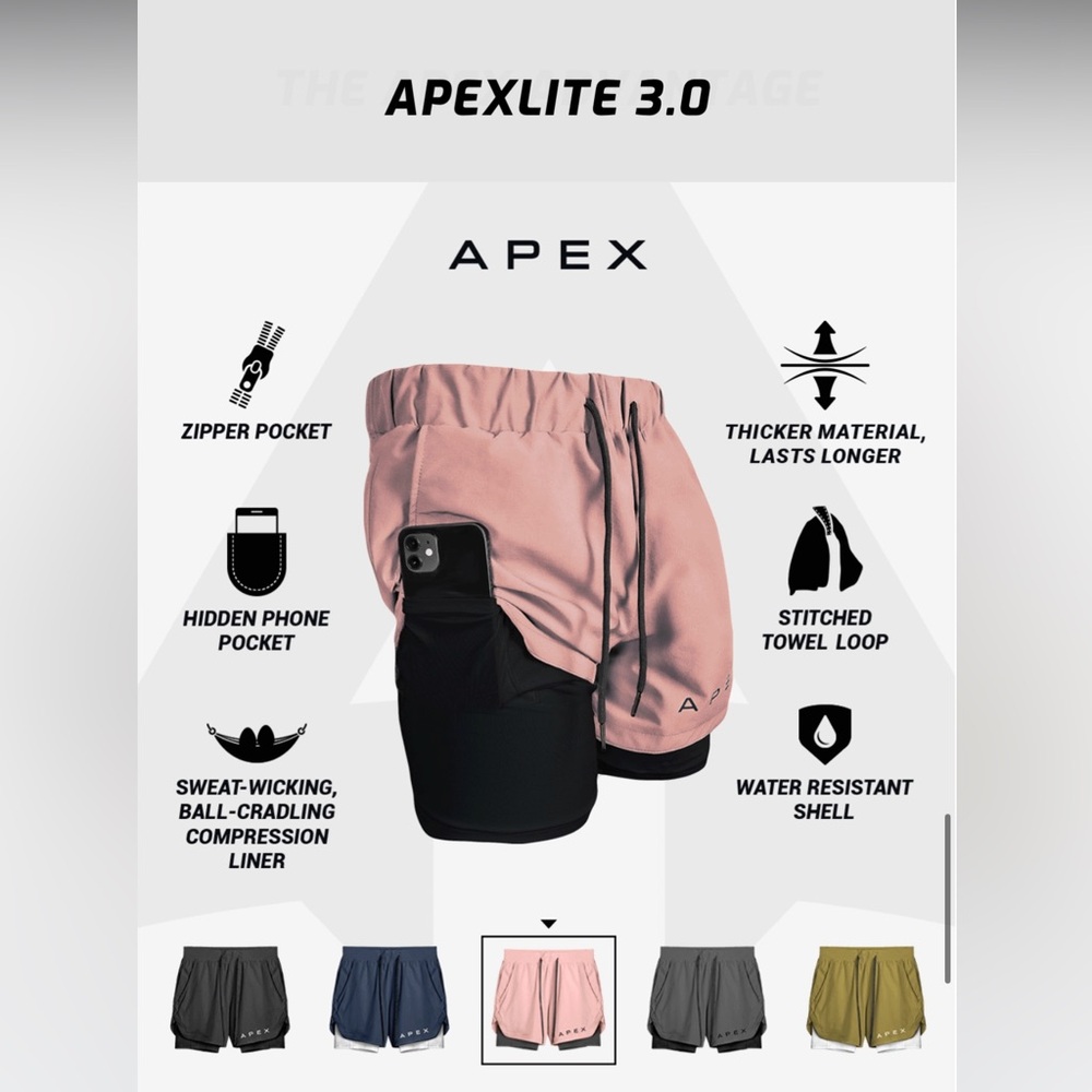 Apex 3.0 Mens Training Shorts XL Pink & Black Phone Pockets Running Exercise